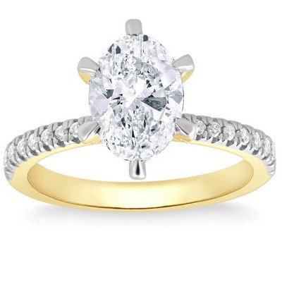 Pompeii3 2.63Ct TW Certified Oval Diamond Engagement Gold Ring Side Halo Lab Created - Size 7