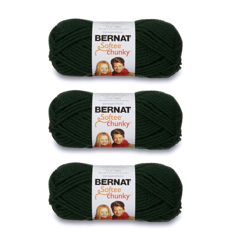 Bernat Softee Chunky Dark Green Yarn - 3 Pack of 100g/3.5oz - Acrylic - 6 Super Bulky - 108 Yards - Knitting/Crochet, 1 of 2