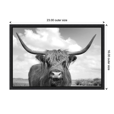 Highland Cow Black and White Framed Canvas Print 23 x 16 Inches