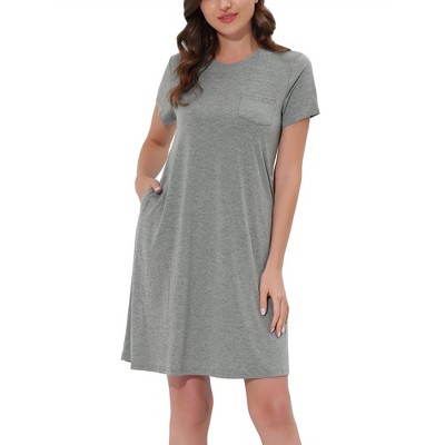 Cheibear Women's Sleepshirt Pajama Dress Long Sleeves With Pockets Henley  Lounge Nightgown Gray Small : Target