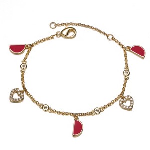 Guili Charming 14K Yellow Gold Plated Bracelet for Toddlers/Kids with Red Moon & Sparkling Cubic Zirconia Heart Charms – Perfect for Little Ones - 1 of 3