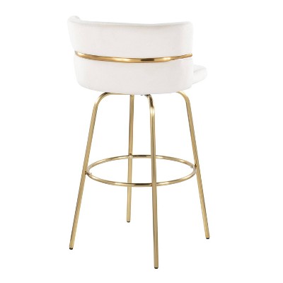 Cinch 30" Gold Metal and White Velvet Swivel Barstools, Set of 2