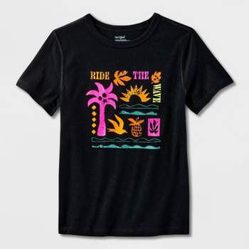 Kids' Adaptive Short Sleeve 'Ride The Wave' Graphic T-Shirt - Cat & Jack™ Black