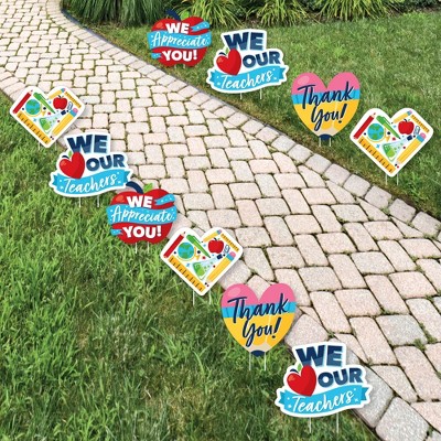 Big Dot of Happiness Thank You Teachers - Apple, Pencil, and Heart Lawn Decorations - Outdoor Teacher Appreciation Yard Decorations - 10 Piece
