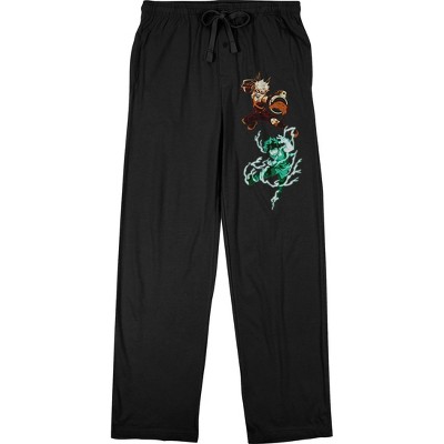 My Hero Academia Izuku Midoriya and Katsuki Bakugo Men's Black Drawstring Sleep Pajama Pants