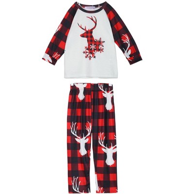 cheibear Christmas Deer Long Sleeve Tee and Plaid Pants Loungewear Family Pajama Sets