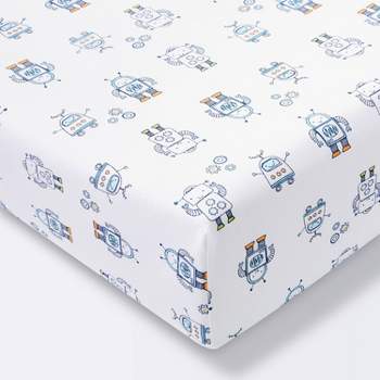 Fitted Crib Sheet Robots - Cloud Island™ Blue