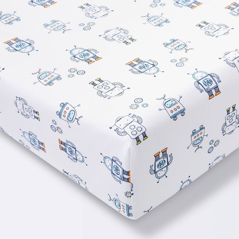 Fitted Crib Sheet Robots - Cloud Island&#8482; Blue, 1 of 7