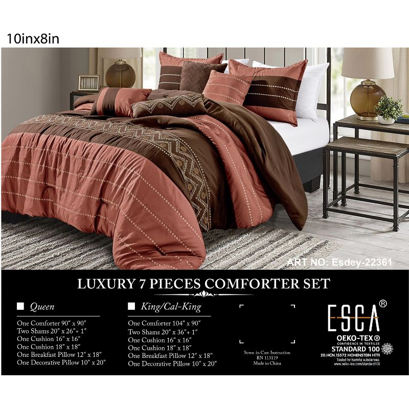 Esca Esdey Warm & Cozy 7 Piece Comforter Set: 1 Comforter, 2 Shams, 2 Cushions, 1 Decorative Pillow, 1 Breakfast Pillow - Brown, 4 of 6