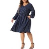 Agnes Orinda Women's Plus Size Gilding Metallic V Neck Elastic Waist Long Sleeve with Pockets Midi A Line Dresses - 2 of 4