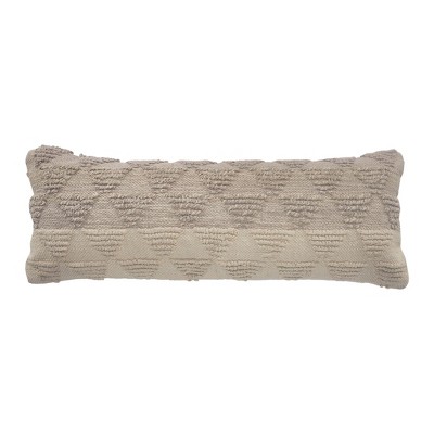 HomeRoots 14" X 36" Natural and Gray Geometric Cotton Lumbar Throw Pillow