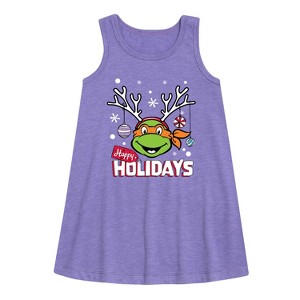Girls' - Teenage Mutant Ninja Turtles - Happy Holidays Graphic Sleeveless Aline Dress - 1 of 3