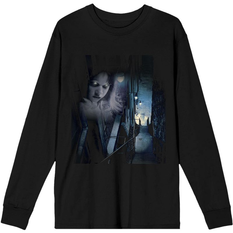 The Exorcist Dark Stairway Men's Black Long Sleeve Shirt, 1 of 3