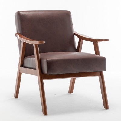 Vynxaria Mid-Century Modern Accent Dark Brown Chair, Wingback Living Room Chair with Solid Wood Frame, Indoor Lounge Chair