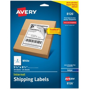 Avery Half-Sheet  Shipping Labels, 5.5" x 8.5", White, 50 Labels (8126) - 1 of 4