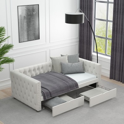 NicBex Twin Size Daybed with Storage Upholstered Velvet Fabric Day Bed with 2 Spacious Drawers and Tufted Button for Apartment