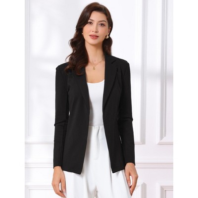 Женские куртки INSPIRE CHIC Women's Business Casual Office Open Front Long Sleeve Suit Jacket Blazer Small Black — фото 3