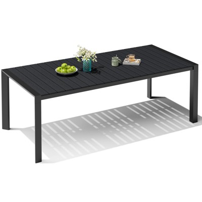 Crestlive Products Outdoor Dining Table for 4-6 People Patio Rectangle Table, Aluminum Frame with Durable Wood-Like Tabletop and Umbrella Hole Brown