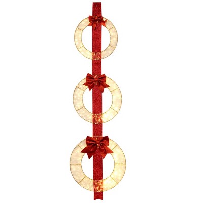 Costway Set of 3 Pre-Lit Wreaths with 450 LED Lights Bows & Hanging Hook for Doors