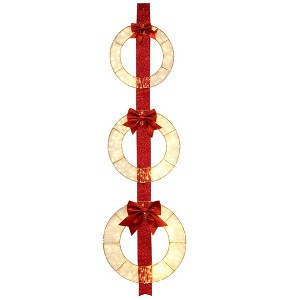 Costway Set of 3 Pre-Lit Wreaths with 450 LED Lights Bows & Hanging Hook for Doors - 1 of 4