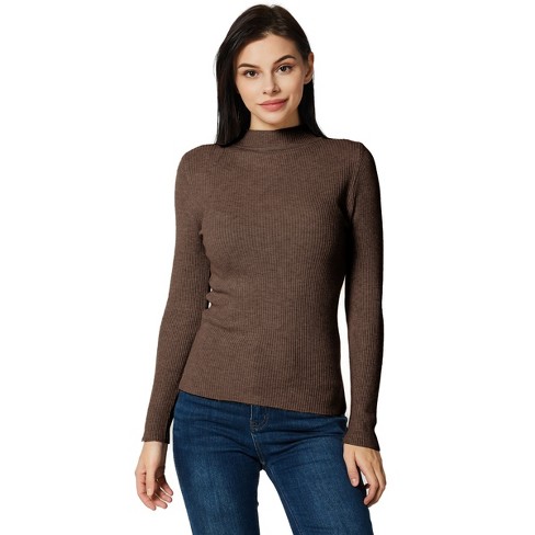 Ribbed mock turtleneck knit sweater - Women's fashion