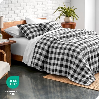 Buffalo Plaid White/Black Cotton Flannel Twin/Twin XL Duvet Cover Set