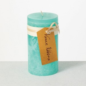 Vance Kitira 6" Turquoise Timber Pillar Candle ,Scentless, Clean-Burning, Environmental Friendly - 1 of 3