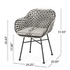 Modern Outdoor Patio PE Rattan Woven Dining Arm Chairs Set of 2,Metal Frame Outdoor Club Armchairs,Fabric Upholstered Kitchen Chair-Coolbibila - 4 of 4