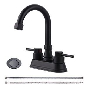 WOWOW Bathroom Faucet with 2 Handle Centerset Design, High Arc Spout, Pop-Up Drain - 1 of 4