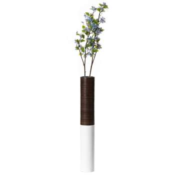 Uniquewise Modern Tall Decorative White and Brown Ribbed Cylinder Floor Vase