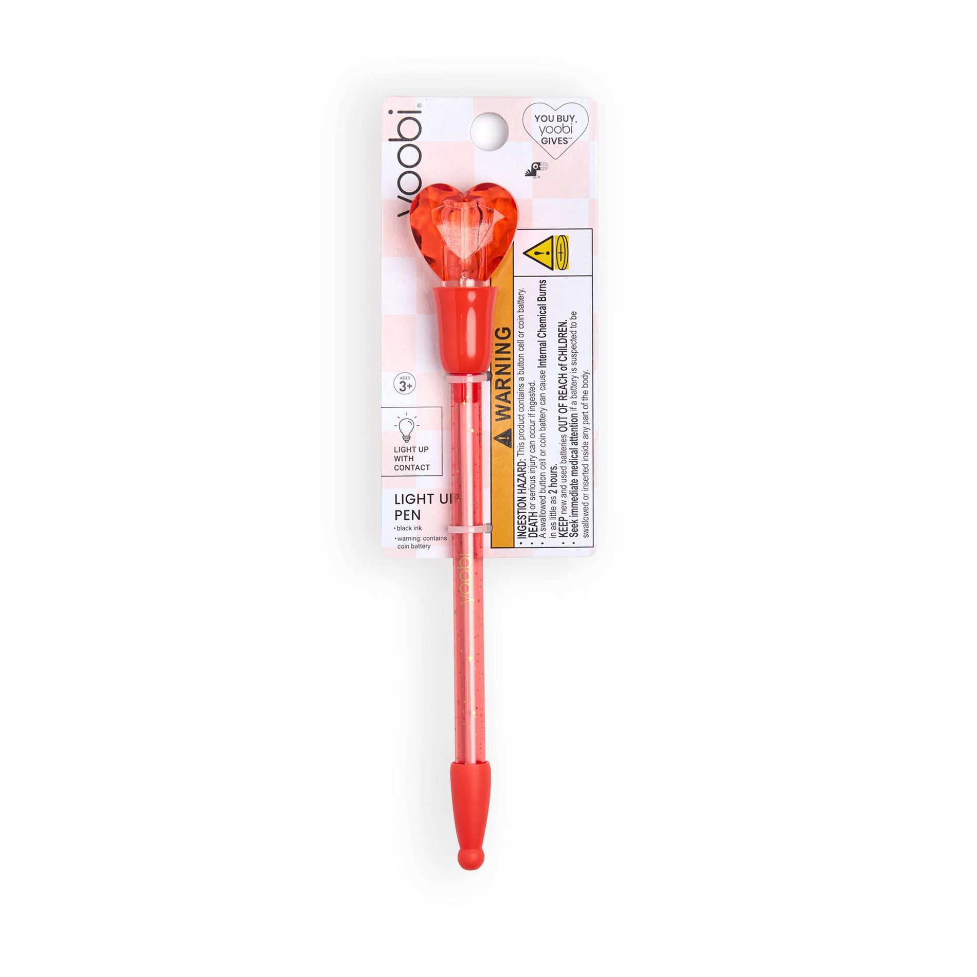Yoobi Valentine's Day Light Up Ballpoint Pen Red Heart 1.0mm Black Ink Valentine's Day Gift
