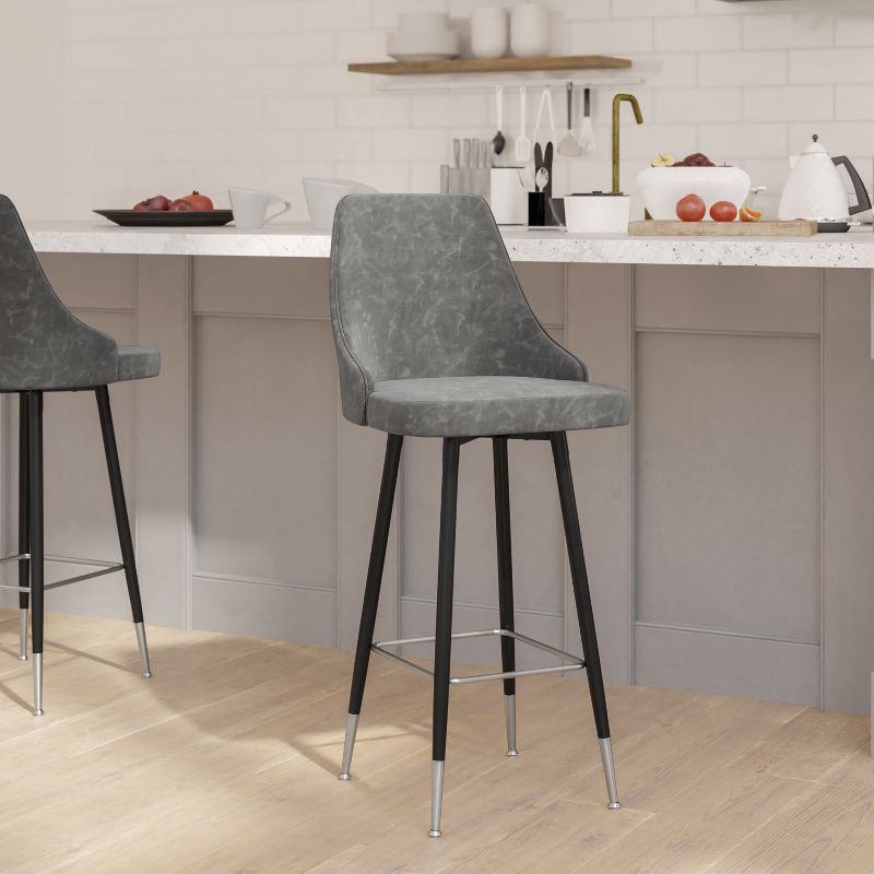 Emma and Oliver Modern Upholstered Dining Stools with Chrome Accented Metal Frames and Footrests, 3 of 12