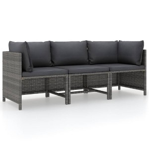 vidaXL 3-Seater Patio Garden Sofa with Cushions and Steel Frame, Comfy Outdoor Furniture Piece, Water-Resistant PE Rattan - 1 of 4