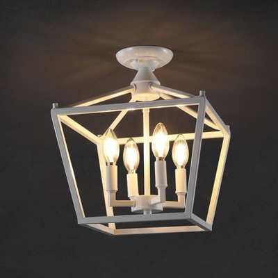 12" White Metal Farmhouse LED Flush Mount Lantern