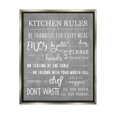 Stupell Industries Kitchen Rules Rustic Grey List Framed Canvas