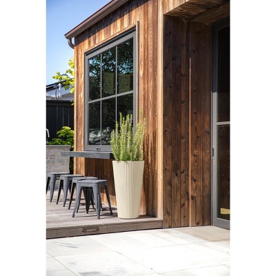 26" Sand Plastic-Stone Tall Planter for Indoor/Outdoor Use