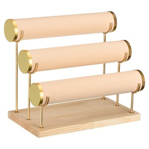 Unique Bargains Metal Wood Velvet 3 Tier Jewelry Organizer Stand - 1 of 4