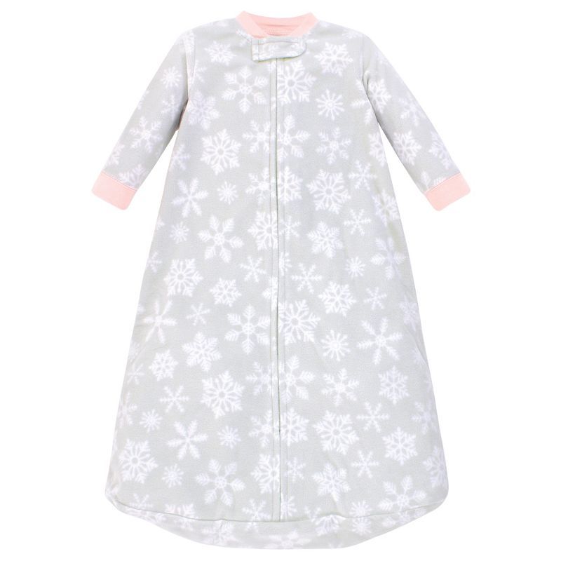 Hudson Baby Infant Girl Long-Sleeve Fleece Sleeping Bag, Gray Pink Snowflake, 0-9 Months, 3 of 5