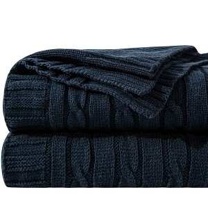 Cotton Cable Knit Blanket, Ultra-Soft Cozy Blanket for Couch & Bed Decor - NTBAY - 1 of 4