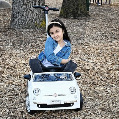 White Fiat 500 Push Car with Adjustable Handle and Music