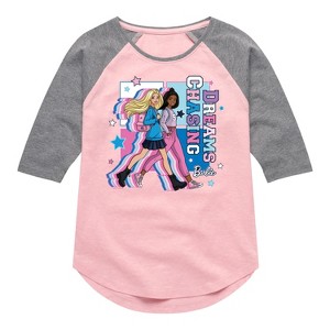 Girls' - Barbie - Chasing Dreams Shirt Tail Raglan Graphic T-shirt - 1 of 4