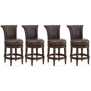 ROME + OAK Runyan Counter Stool, Dark Walnut, Vintage Brown Vegan Leather, Set of 4 - 1 of 1