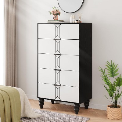 5-Drawer Dresser with Vintage Floral Pattern, Chest of Drawer for Bedroom, Living Room and Entryway