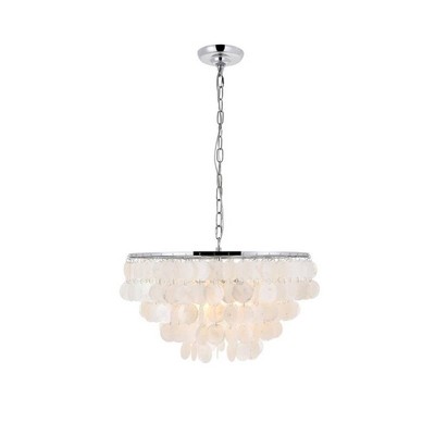 Selene Chrome 4-Light Pendant with Off-White Shell Tiers