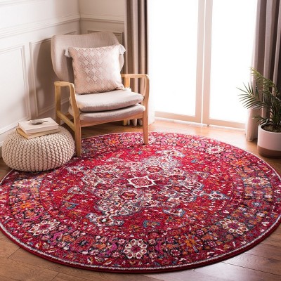 Safavid Style Red Synthetic Round Area Rug 6'7"