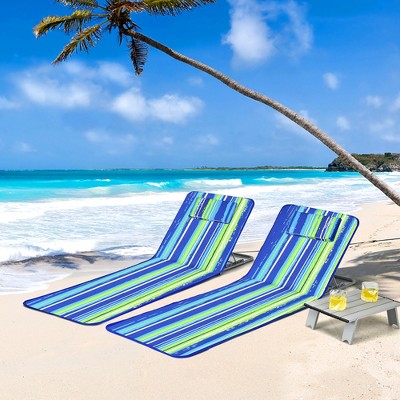 Costway 3 piece Beach Lounge Chair Mat Set 2 Adjustable Lounge Chairs With Table Stripe Target