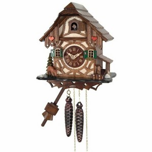 One Day Cuckoo Clock 9" – Cottage with Deer, Tree & Water Pump, Black Forest Germany By River City Clocks - 1 of 3
