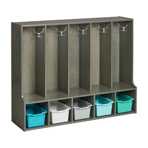 ECR4Kids Streamline 5-Section Coat Locker with Bench and Scoop Front Storage Bins, Toddler Size, Grey Wash - 1 of 4