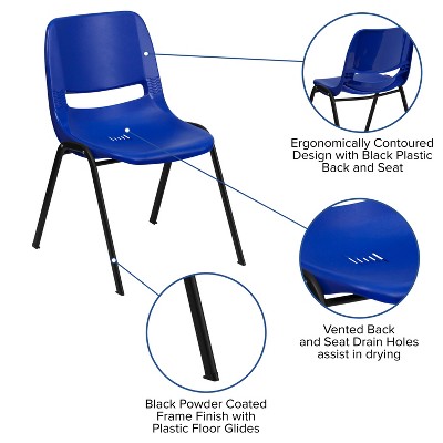 Hercules 440 lb Navy Ergonomic Shell Stack Chair with Black Metal Frame