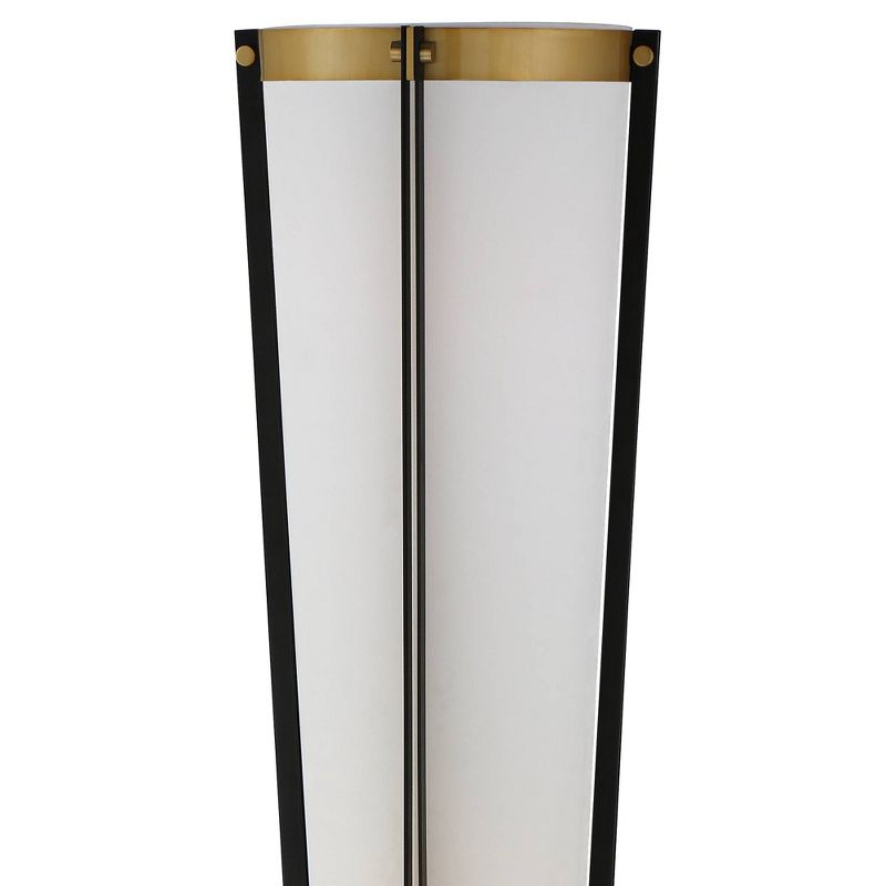 Possini Euro Design Mid Century Modern Torchiere Lamp 4-Light 68" Tall Antique Brass Off White Linen Cone Shade Living Room Office Uplight, 3 of 8